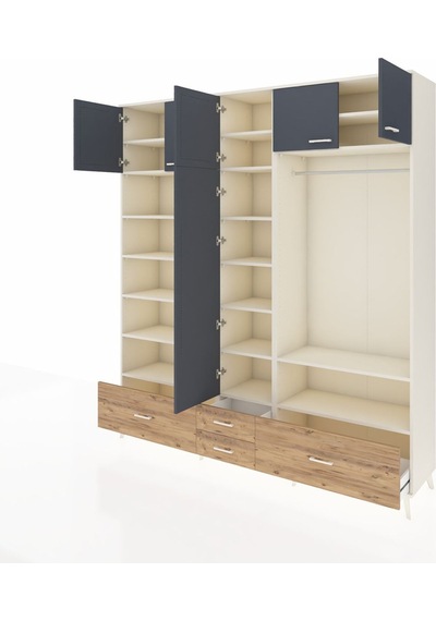 Hyperion Dolap 18 Raflı 4 Çekmeceli Tek Askılı 220x44x243 Aytaşı-antrasit/çam Antrasıt/atlas Çam