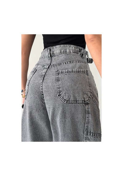 Blue Marlın Yan Kemer Kar Siyah Tokalı Kargo Cep Detaylı Baggy Jeans Kar Siyah