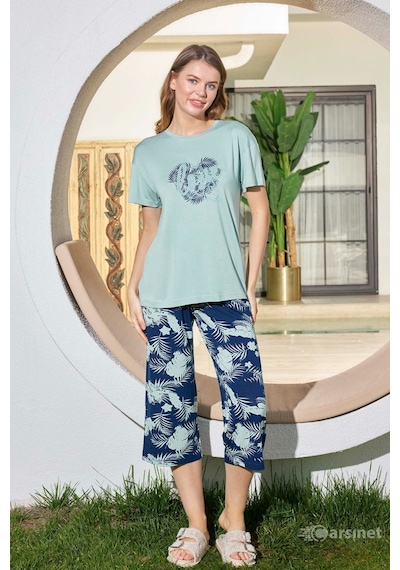 Aydoğan Kadın Pijama Takımı Kapri Kısa Kol Mavi