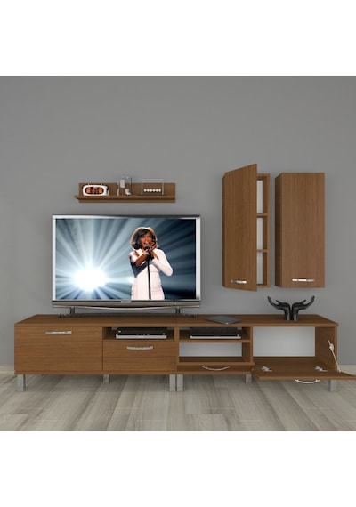 Decoraktiv Eko 5220d Slm Krom Ayaklı Tv Ünitesi Tv Sehpası Ceviz