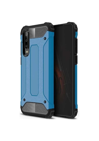 Noktaks - Huawei Uyumlu Huawei P30 Lite - Kılıf Çift Katman Zırh Tank Crash Military Kapak - Mavi