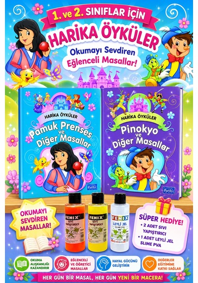 1 Ve 2.sınıflar İçin Harika Öyküler - Pamuk Prenses - Pinokyo 2 Kitap