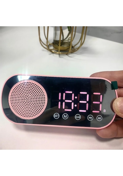 Akıllı Çalar Saat Fm Radyo Bt Modu Çift Alarm Şarj Edilebilir Pil Ve Parlaklık Ayarlı Tasarım Pembe