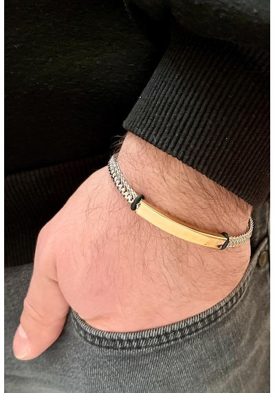 Silver&gold Renk İnce Kordon Çelik Erkek Bileklik 22 Cm Gümüş - Altın