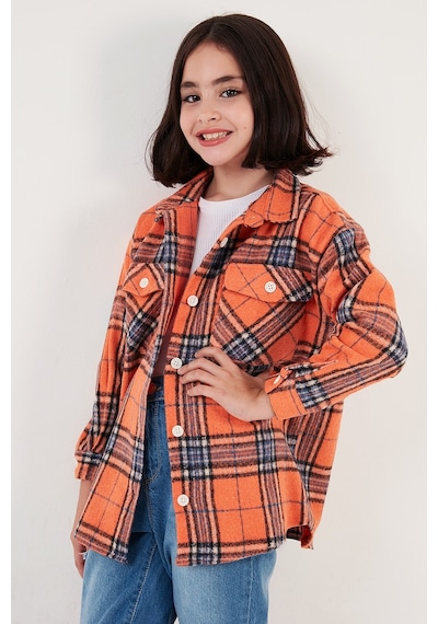 Lela Ekoseli Pamuklu Çift Cepli Kışlık Oduncu Kız Çocuk Gömlek Cf24W81783 Orange