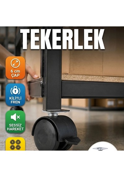 6 Cm Kilitli Tekerlekli Ayak Seti 4 Lü Sehpa Ve Ekipman Uyumlu Çok Renkli