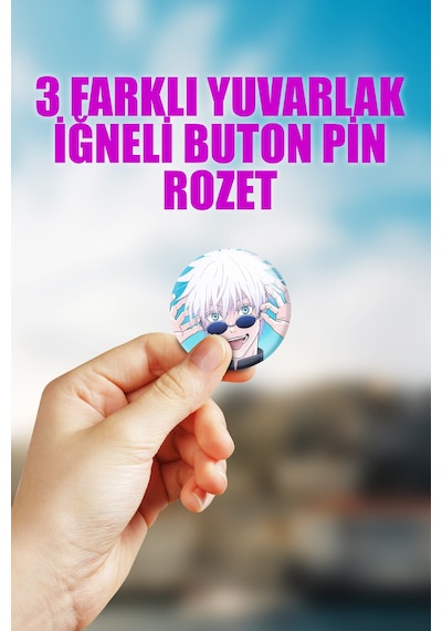 Satoru Gojo Jujutsu Kaisen Çanta Süsü Rozet İğneli Buton Rozet Seti 3 Adet Üçlü