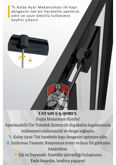 Ustaduş - Qorex Marka - 6 Mm Şeffaf Temper Cam Duşakabin H:190 Özel Seri Krom Aksesuar. Diğer