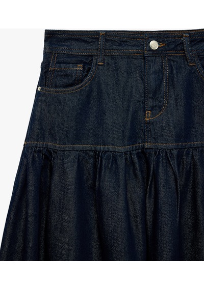 Koton Normal Bel Cep Detaylı Rahat Kesim Büzgülü Volanlı Denim Uzun Etek Raw 7wal70020md 63x Koton Normal Bel Cep Detaylı Rahat Kesim Büzgülü Volanlı Denim Uzun Etek Raw 7wal70020md 63x