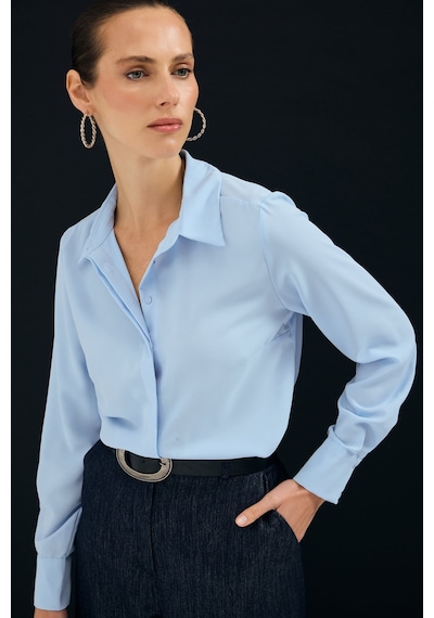 Sateen Klasik Düz Gömlek - Mavi-136996