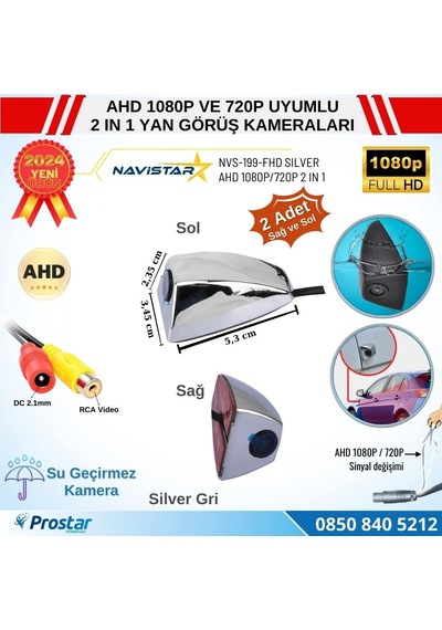 Yan Araç Kamerası Ahd 1080p Ve 720p Full Hd Mini Silver Gri Özel Tasarım