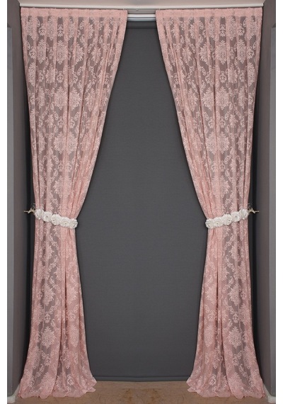 Damaks Pudra Hazır Dikilmiş Pileli Fon Perde 75x260 Cm