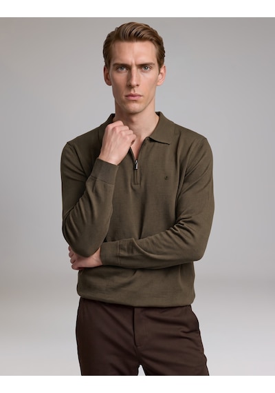 Pierre Cardin Haki Slim Fit Fermuarlı Polo Yaka Basic Triko Kazak 50333917-vr027