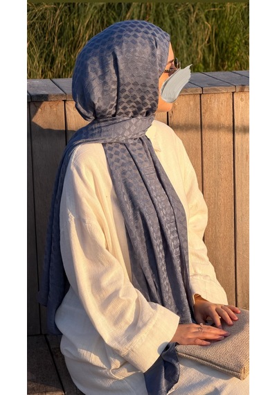 Qalortex Scarf Premium Pamuklu Jakar Şal-buz Mavi