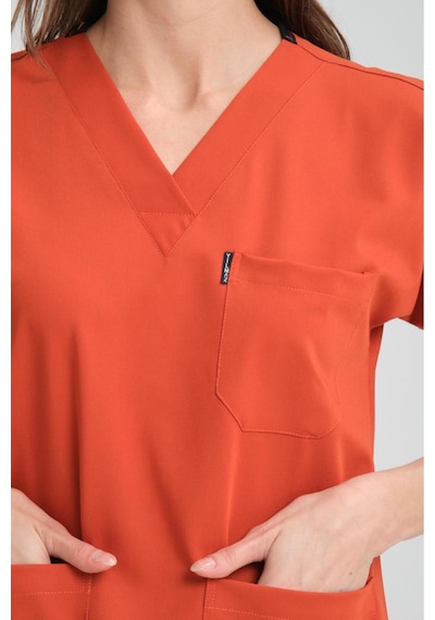 Üniforma V Yaka Kiremit Unisex Likralı Ütü Istemeyen Hemşire Doktor Takım Scrubs Takım Turuncu