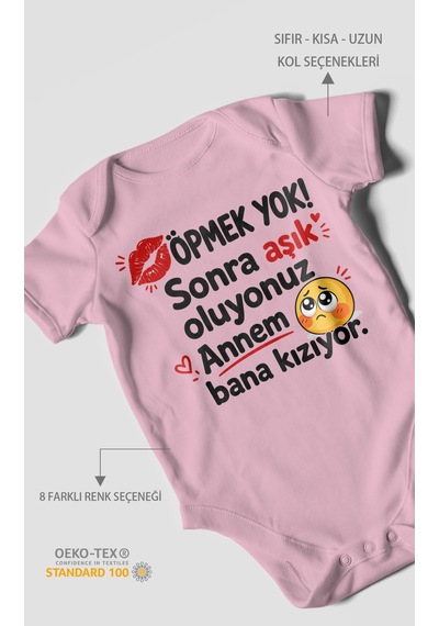 Morivokids Anneye Özel Kısa Kollu Bebek Body %100 Pamuk Zbn172-kk Koyu Pembe