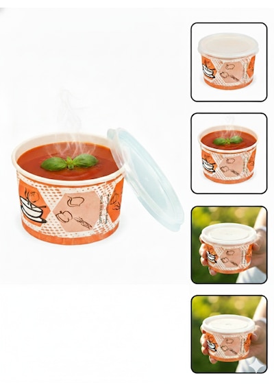 Karton Çorba Kasesi, Aşure Kasesi, 16 Oz 473 Ml , Şeffaf Kapaklı, 25 Adet - Paket Servis İçin Sızdırmaz 25