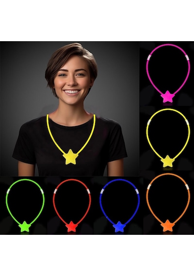 Glow Stick Yıldız Kolye - Glow Kolye - Glow Stick Partisi Yıldız Kolye 6 Adet