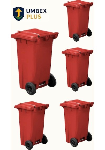Umbex 5 Adet Plastik Çöp Konteynerı Çöp Kovası 120 Lt Isıya Karşı Dayanıklı 5 Adet Kırmızı