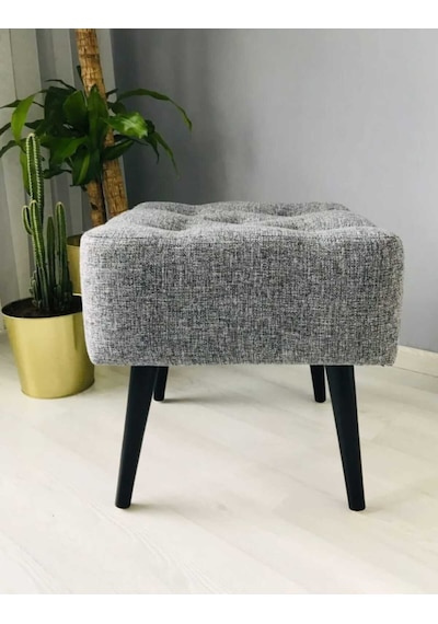 Artego Geniş Oturum Alanlı Siyah Ağaç Ayak Gri Kare Puf Bench gri