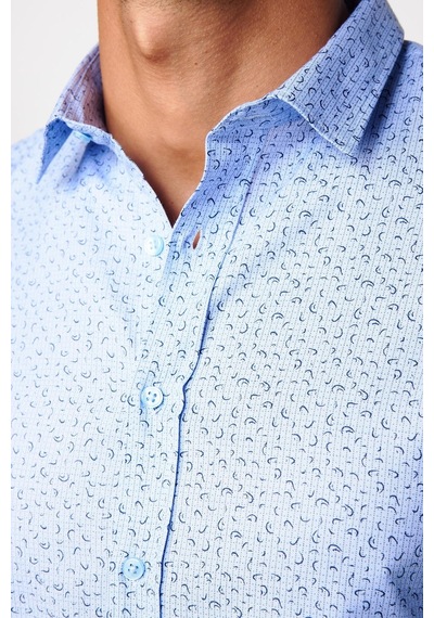 Tudors Slim Fit Dar Kesim Desenli Pamuklu Kolay Ütülenebilir Mavi Erkek Gömlek-29562-mavi Mavi