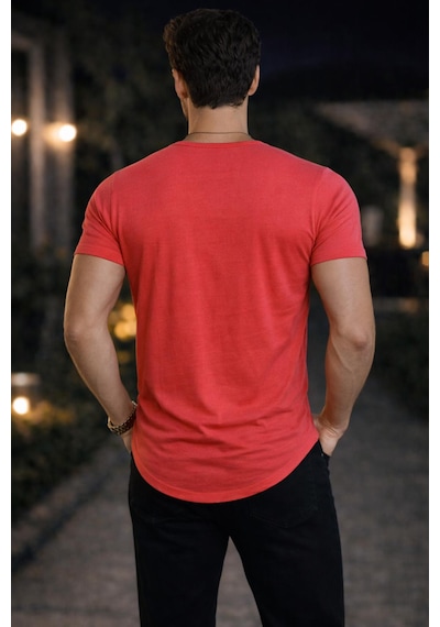 Bybülent Erkek Oval Yaka Açık Ayaka Nar Çiçeği Tişört T-shirt
