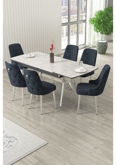 Canisa Nis Serisi 89x150 Açılabilir Lak Panel Beyaz Mermer Desen Masa Takımı 6 Antrasit Sandalye Beyaz Mermer Desen Masa Sandalyeler Antrasit Canisa Nis Serisi 89x150 Açılabilir Lak Panel Beyaz Mermer Desen Masa Takımı 6 Antrasit Sandalye Beyaz Mermer Desen Masa Sandalyeler Antrasit