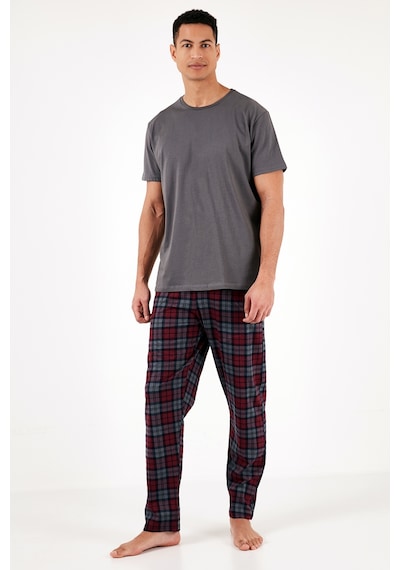 Buratti Ekoseli Pamuklu Regular Fit Kısa Kollu Erkek Pijama Takımı 6572006 Füme