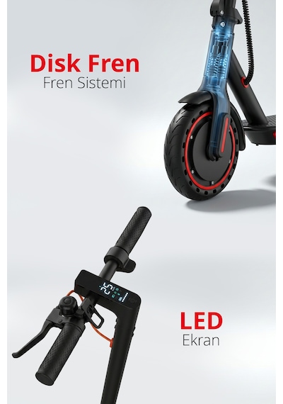 5010-k 500w Elektrikli Scooter 36v 7.8ah Pil Led Aydınlatma Lcd Ekran Uygulama Destekli Katlanabilir Kırmızı