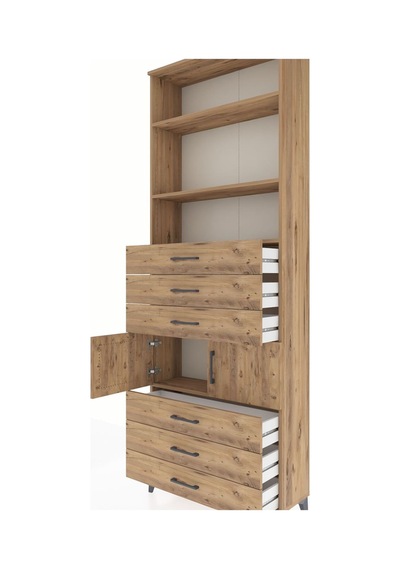 Arges Dolap 4 Raflı 6 Çekmeceli 2 Kapaklı 88x30x243 Çam-çam Çam