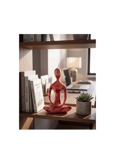 Dekoratif Yogacı Heykeli Kırmızı 23x14 Cm Meditasyon Yoga Figürü, Modern Biblo Ve Masaüstü Dekor Objesi