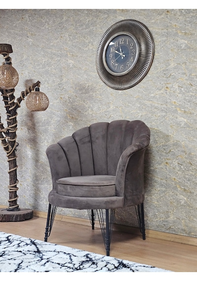 Zafir Tekli İstiridye Siyah Boyalı Telli Ayak Çay Seti Koltuk Tekli Berjer , Balkon, Salon, Ofis Kahverengi