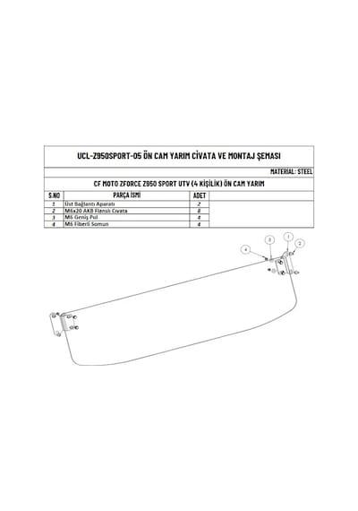 Moto Üçel Cfmoto Z Force 950 Utv 4 Kişilik Uyumlu Ön Yarım Cam