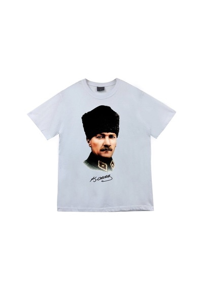 Stoned&Fame Unisex Beyaz Gazi Mustafa Kemal Atatürk Baskılı T-shirt Beyaz