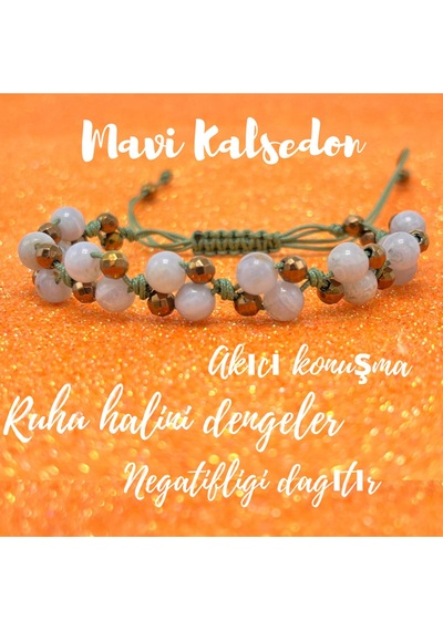 Yıldız Doğal Taş 6mm Ipli Mavi Kalsedon Ayarlanabilir Ölçü Doğal Taş Bileklik Mavi