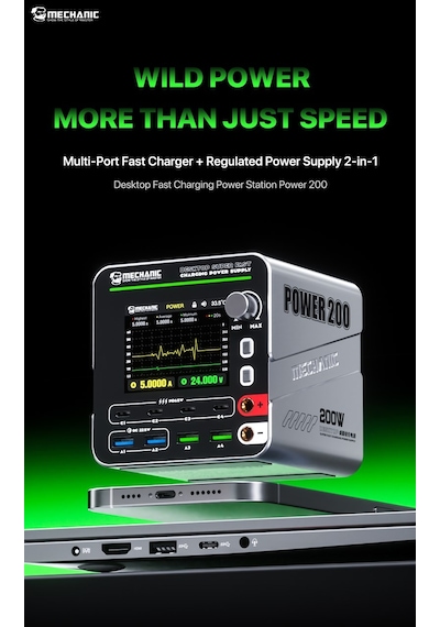 Mechanic Power 200 200w Gan Hızlı Şarj İstasyonu Ve Ayarlanabilir Güç Kaynağı