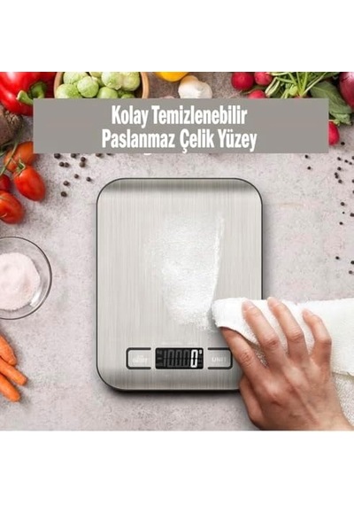 Techfit Tf-1002 Dijital Mutfak Terazisi, 5 Kg Kapasiteli, Paslanmaz Çelik, Lcd Ekran, Dara Fonksiyonlu, G/ml/oz/lb Ölçüm Birimleri Açık Bej