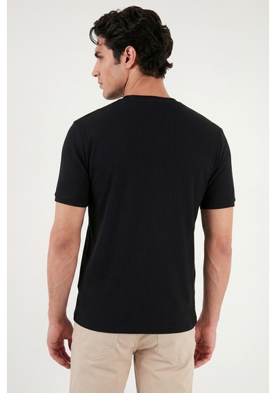Buratti Regular Fit Çizgili Dokulu Bisiklet Yaka T Shirt Erkek T Shirt 5904023 Siyah