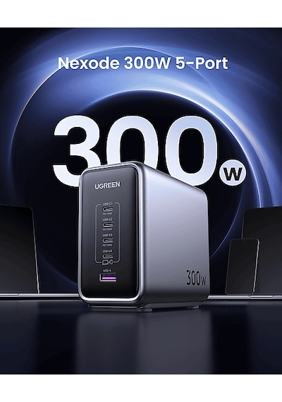 Ugreen Nexode 4XUSB-C 1XUSB-A 300W Gan 5 Portlu Hızlı Şarj Cihazı İstasyonu