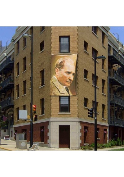 Mustafa Kemal Atatürk Yan Portre Cephe Poster Bayrak - 200x300cm 2 X 3 Metre 1