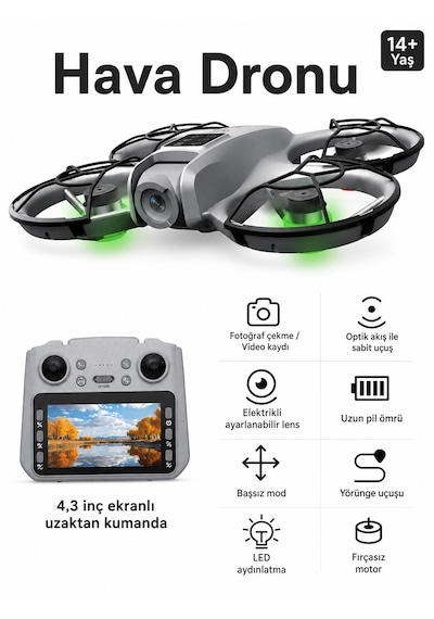 M2 Dron Hava Aerial Drone 1080p Full Hd Yükseklik Koruma 360 Derece Dönüş Başsız Mod 6 Ekseni Jiroskop Led Işıklar Yörünge Uçuşu Fotoğraf Video Çekimi Hobi Oyuncak Dron