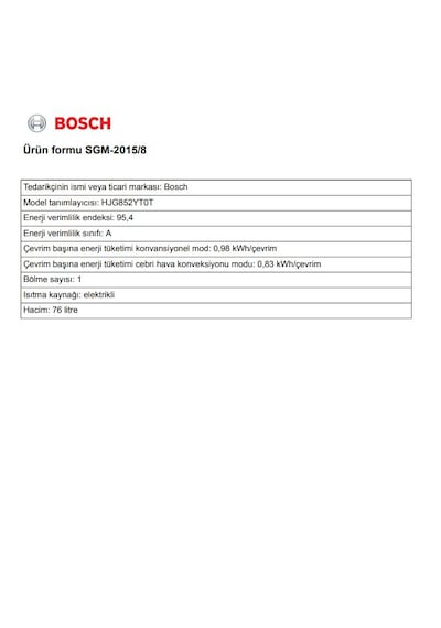 Bosch HJG852YT0T Ankastre Fırın Düz Siyah