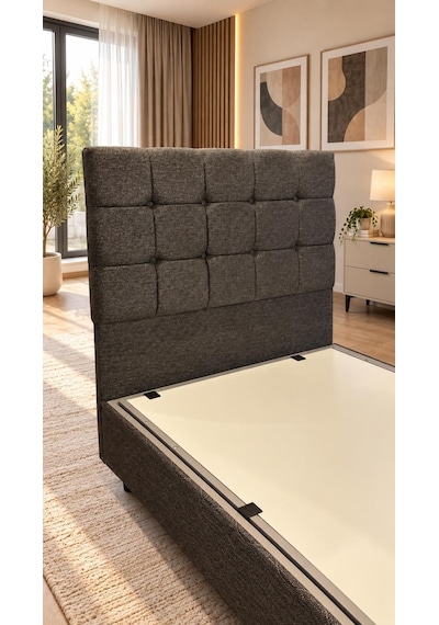 Beehanem Bengü 90x190 Tek Kişilik Baza Başlik Yatak 3 Lü Set Antrasit 90 X 190