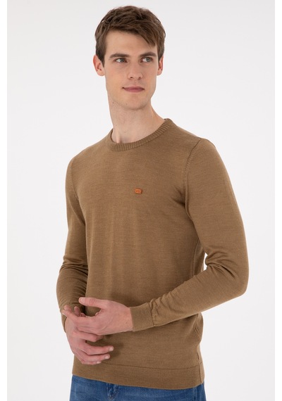 U.S. Polo Assn. Erkek Slim Fit Bisiklet Yaka Haki Melanj Kazak 50297040-VR125