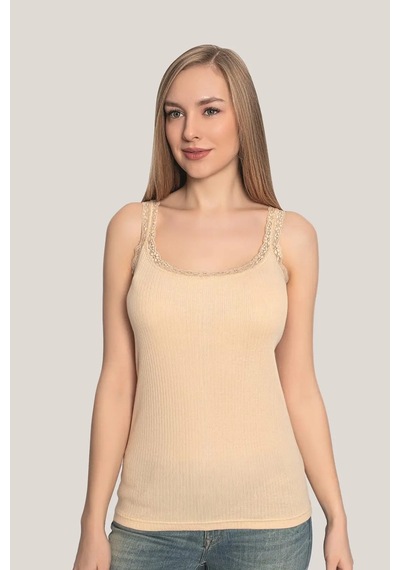 Astrid T Premium Günlük Üst Yazlık Giyim Yumuşak Bluz Kadın Dantelli Askılı Atlet Ten Rengi 3'lü Paket