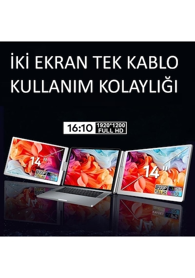 Ultrax 14" İkili Taşınabilir Monitör Çoklu Ekran 1200p Notebook Monitör