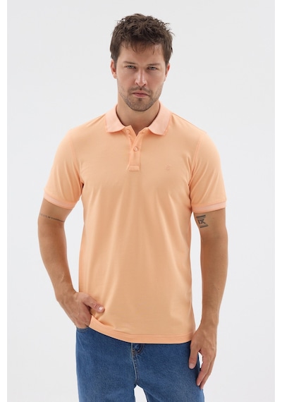 Turuncu Polo Yaka Pike Kısa Kol Slim Fit %100 Pamuk Tişört 1011260171 Açık Somon