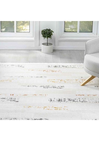 Beyaz Çok Renkli Yatay Blok Desenli Modern Halı - Nd5114mv