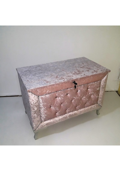 Çeyiz Sandık Kapitone  Model 3lü Set Pembe Kadife Kumaş İçi Kırmızı Tela Kutu Sevk El Yapım