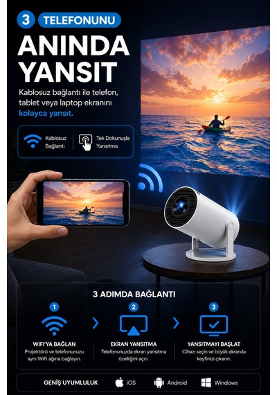 Hy300 Pro Taşınabilir Android Sinema Projeksiyon Wifi Destekli En Güncel Sürüm Akıllı Projektör Beya